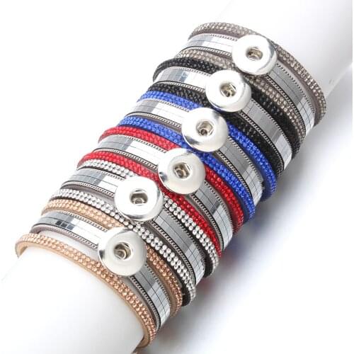 New Magnet Snap Button Bracelet Bangle Leather Snap Bracelets Shiny Leather Bracelet Fit 18MM Snap Buttons Jewelry for Men Women