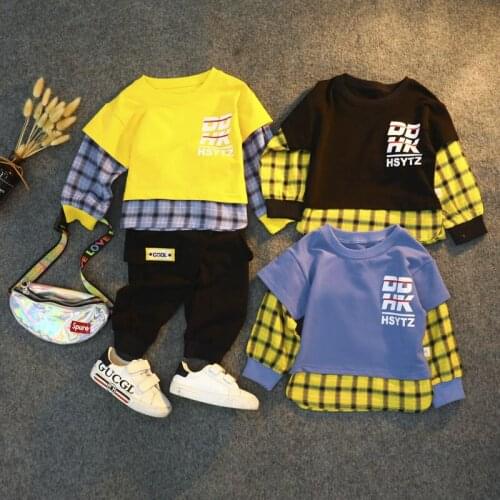Autumn Children Cotton Clothing Suit Spring Baby Boys Girls causal Patchwork Set Kids T-Shirt Pants 2Pcs/sets Toddler Tracksuit