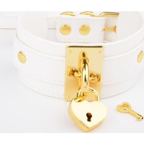 Handmade Wide Choker Necklace for Women Men Girls Padlock Choker Vegan Leather Gold Heart Lock Necklace