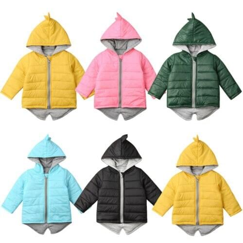 2019 Fashion Winter 1-7Y Kids Baby Boys Girls Coats Long Sleeve Dinosaur Hooded Coat Jacket Winter Toddler Thick Outwear