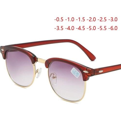 Half Frame Finished Myopia Sunglasses Men Women Retro Myopia Eyeglasses -0.5 -1 -1.5 -2 -2.5 -3 -3.5 -4 -4.5 -6