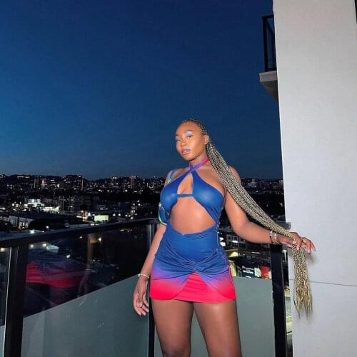 Sexy Women Summer Hollow Out Backless Party Club Bodycon Package Hip Mini Halter Dress 2021 Female Clothing Streetwear