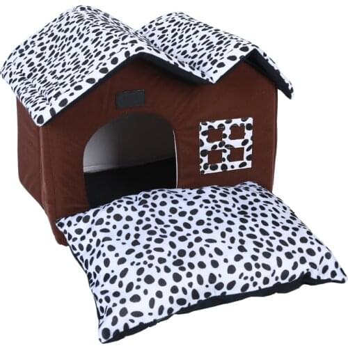 Foldable Pet Dog Bed House for Small Dogs Luxury Double-top Cat Home Room Removable Cover Warm Puppy Cushion Dog Kennel Nest