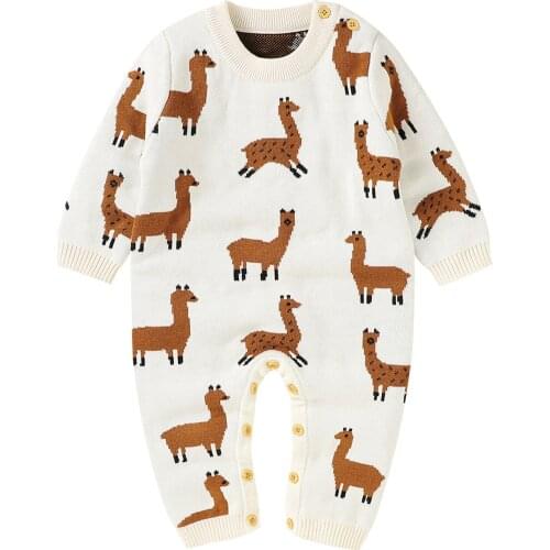 New Autumn Winter Newborn Baby Boys Girls Cute Deer Knit Romper Casual Long Sleeve Sweater Jumpsuit Warm Cute Outfit