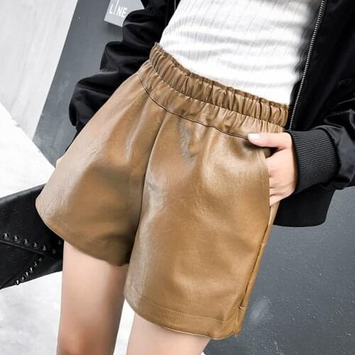 2019 top women leather shorts plus size street wear high waisted booty short fashion women korean wide leg biker shorts harajuku