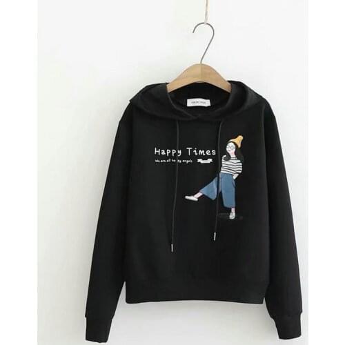Womens Cartoon Girl Print Hoodies Sweatshirts 2020 Autumn Sweet Korean Long Sleeve Hooded Loose Drawstring Pullovers