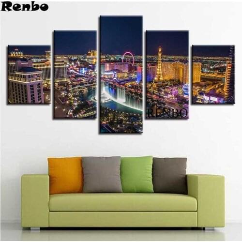 5d diy diamond painting 5pcs cross stitch kits set mazayka diamond embroidery"Las Vegas Night View"square mosaic Home Decoration