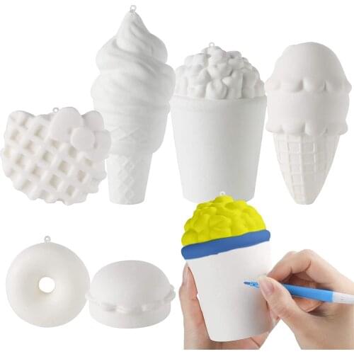 6Pcs DIY Soft Squeeze Toy Set Food Novelty Kits Blank Bulk Art Craft Kit Children Dessert White Paint 12 Color Pen Sweet Toys