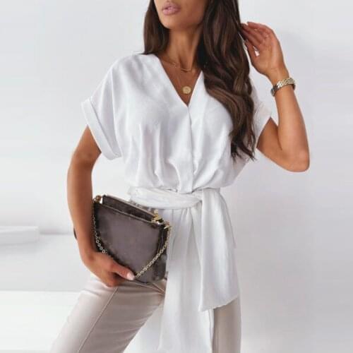 Fashion Solid Color Blouse Shirt Sexy V-Neck Tops Tee Summer Elegant Office Ladies Tops Female Women Short Sleeve Blusas Pullove