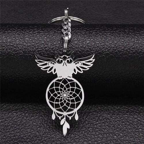 Bohemia Owl Dreamcatcher Keyrings Women/Men Silver Color Stainless Steel Keychain Jewely llaveros llaveros para mujer K7039S03