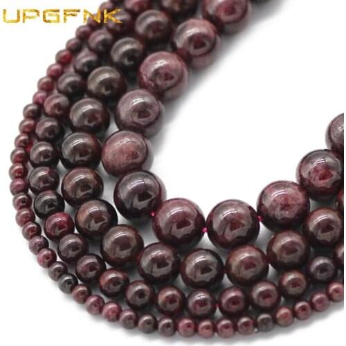 UPGFNK Dark Red Garnet Beads Natural Stone Round Spacer Loose Stone For Jewelry Making DIY Bracelet Necklace Accessories 4/6/8MM