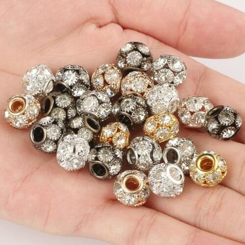 10pcs/lot Round Rhinestone Crystal Spacer Copper Beads Bronze Rose Gold Disco Ball Bead for DIY Jewelry Making Bracelet Findings