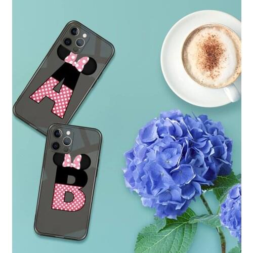 Cute Cartoon mouse bow 26 letters Phone Case For iPhone 12 11 8 7 se 2020 pro X XS XR MAX Plus Black Transparent Cover