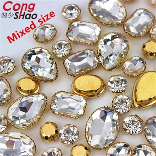 Cong Shao 30pcs/bag high quality mixed shape crystal Clear glass sew on claw rhinestones,DIY Wedding costume Accessories YB735