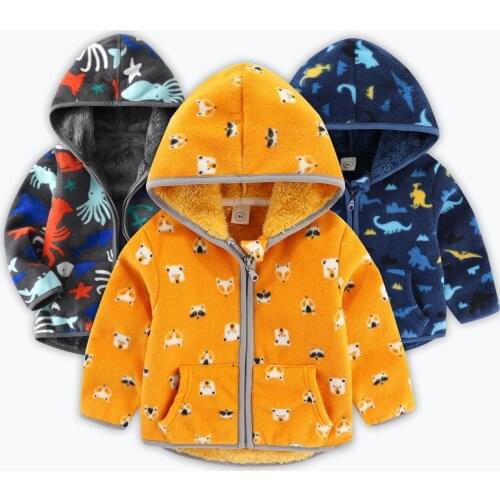 Children Velvet Coat 2021 Autumn Winter Plush Jacket For BoysHooded Warm Dinosaur Print Fleece Coat For Kids Jackets for girl