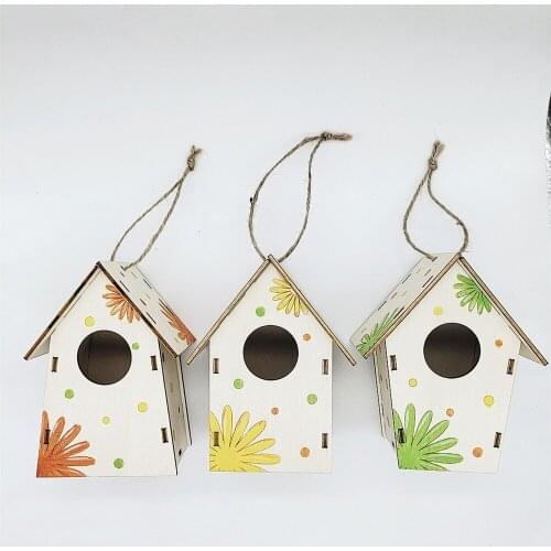 DIY Graffiti Wooden assemble Bird House Vintage Wood Crafts Pendant Home Yard Gardon Outdoor Decor