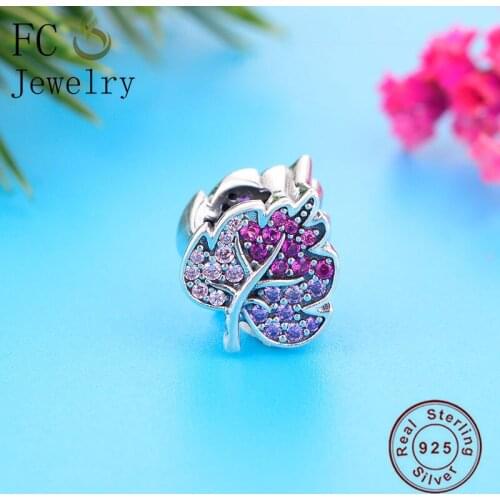 FC Jewelry Fit Original Brand Charms Bracelet 100% 925 Silver Red Color Leaf Zirconia Crystal Bead Women Making Berloque 2019