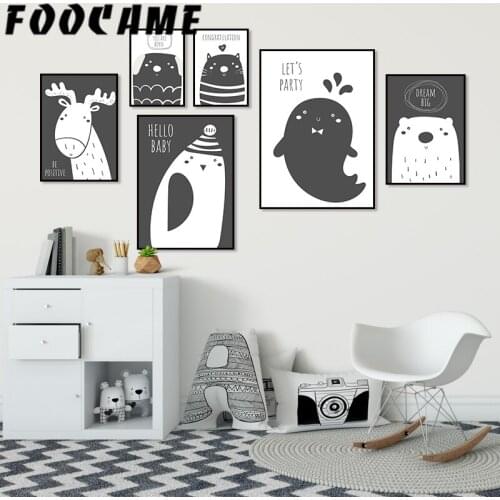 FOOCAME Penguin Cat Bear Picture Animal Nursery Poster Child Wall Art Canvas Print Painting Nordic Kids Baby Bedroom Decoration
