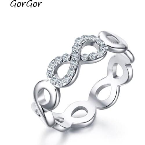 GorGor Fshion Classic Solid Vintage Titanium Steel Rhinestone Infinity Ladies Ring for Women Temperament Fashion Gift R-326