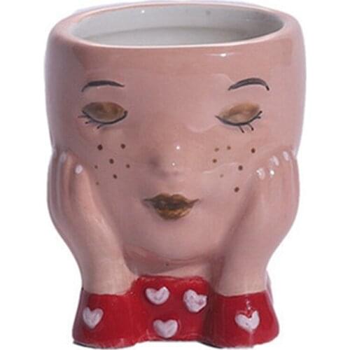 Human Face Ceramic Flower Pot Creative Cute Face Vase Sculpture Crafts Succulents Mini Flowerpot Garden Decoration