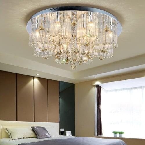 Round Crystal Ceiling Light Fixtures Fashion Stainless Steel Ceiling Lamps For Living Room Three-color dimmable Plafondlamp