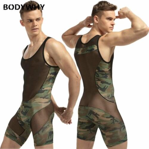 Mens Camouflage Tank Top One Piece Wrestling Singlet Bodysuit Leotard Underwear Men Corset Tshirt Sweat Shirt Men Bodysuit Sexy