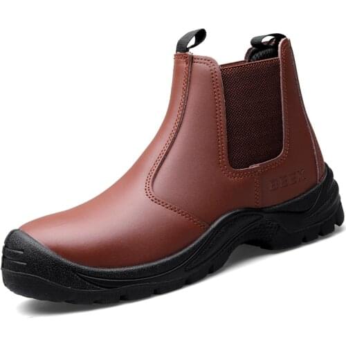 Mens casual safety boots worker steel toe caps shoes outdoor genuine leather work boot platform safe chelsea botas security man