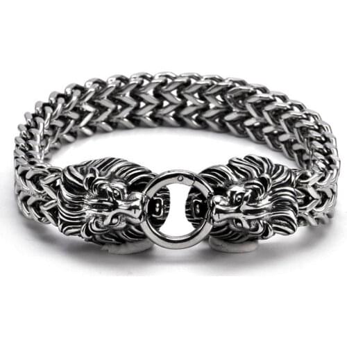 Hip Hop Cool Lion Head Bracelet Mens Figaro Chain Mens Bracelet Heavy-duty Solid Stainless Steel Mens Bracelet Falling Ship