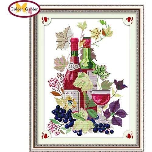 NKF Life In Wine Glass Cross Stitch Kits Embroidery Needlework Set 11CT 14CT Handmade Chinese Cross Stitch for Christmas Decor