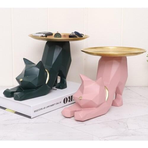 Nordic Geometric Cartoon Cat Resin Storage Tray Home Jewelry Key Plate Home Ornament Statue Living Room Desktop Decoration