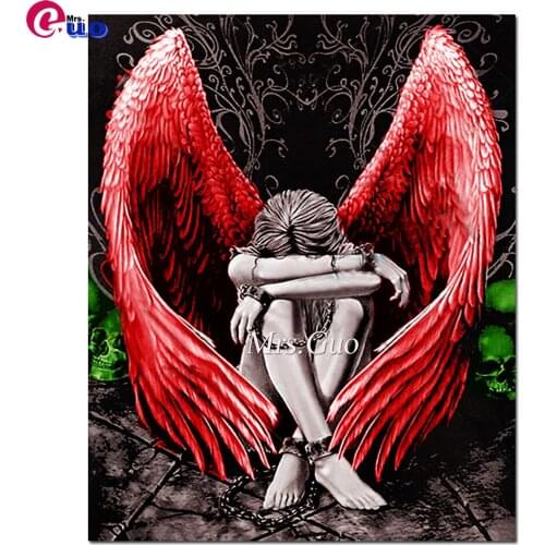 New 5D Diamond Embroidery Mosaic Sad Angel Girl Diamond Paintings Full Square Round Drill Stitch Cross Rhinestone Picture Art