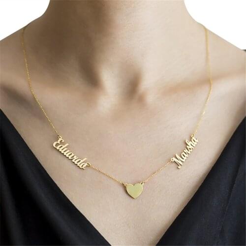 3UMeter Custom Name Necklace Personalized Two Nameplate With Heart Necklaces Stainless Steel Letter Customized Women Jewelry