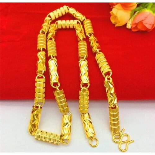 Exquisite Sand Gold 14K Necklace Circle Bucket Chopping Flower Cylindrical Beads Necklacesfor Mens Wedding Engagement Jewelry