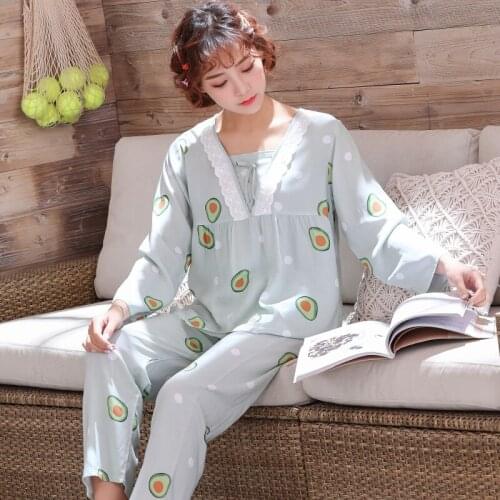 Pajamas womens spring and summer plus size trousers Korean loose sexy lace пижама sweet thin cotton home service nightwear