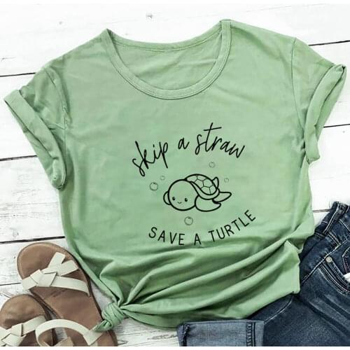 Skip a Straw 100%Cotton Women Tshirt Unisex Summer Casual Short Sleeve Top Environmental Activist Shirt Save The Ocean Shirts