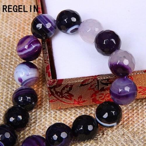 REGELIN Purple Stripes Natural Stone Beads 4/6/8/10/12/14mm Round Purple Crystal Quartz Loose Beads DIY Bead Bracelet Jewelry