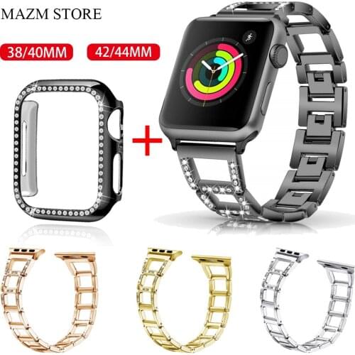 Luxury Case+Diamonds Replacement Band for Apple Watch Series 4 5 6 SE 44/40mm Strap Bracelet for IWatch 1 2 3 42/38mm Wistband