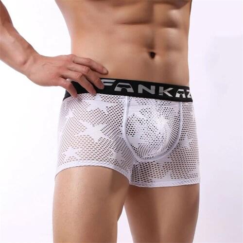 Sexy Underwear Men Boxer Shorts Soft Transparent Ultra-thin Underpants Breathable Sports Mesh See Through Gay Print Panties Man