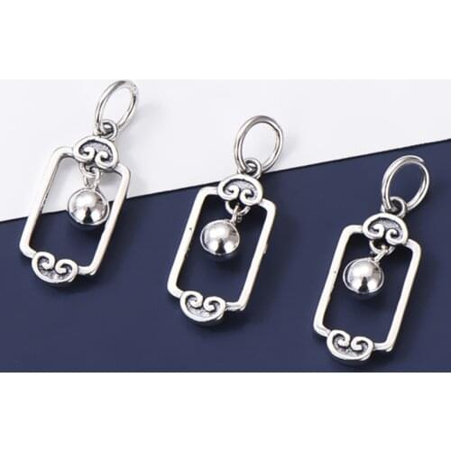 925 Sterling Silver Ethnic Rectangle Circle Charms 17x8mm Decoration S925 Silver Earring Necklace Pendant DIY Jewelry Making