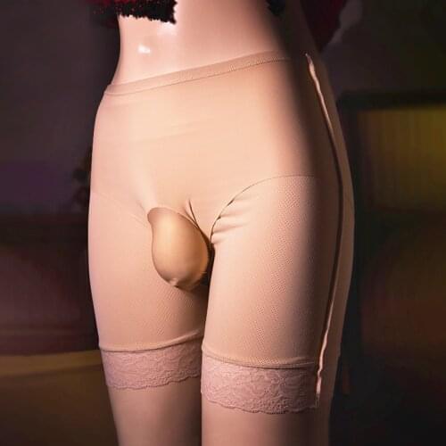 New Sexy Mens Plus size boxer shorts silk Breathable underwear Lace edge Safety pants Stealth Penis Pouch gay