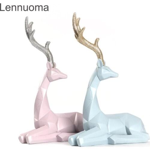 Lennuoma Nordic Cute Deer Decoration Resin Animal Home Decoration Accessories Living Room Bedroom Study Figurine Gifts