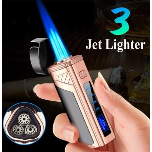 Three Torch Lighters windproof Gas Butane Cigar Lighter Refillable Adjustable Blue Flame Jet Gun BBQ Lighter Dropship Suppliers