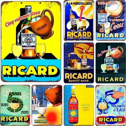 Yellow Ricard Beer Pot Metal Plaque Tin Sign Retro Tin Plate Wall Decor for Bar Pub Club Iron Painting Restaurant Decoration