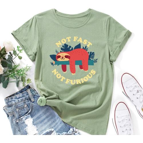 Not Fast Not Furious Sloth Animal Lover Graphic Tees for Women Cotton Short Sleeve Tee Woman Summer T-Shirts Female Shirt Tops