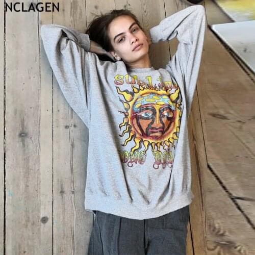 NCLAGEN Abstract Sun Letter Print Women Sweatshirts Harajuku Long Sleeve Streetwear Casual Pullovers Harajuku Athleisure Hoodies