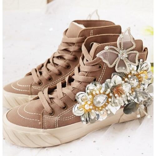 Winter leather heavy industry high-top womens shoes rhinestone thickening plus velvet warm cotton boots casual shoes