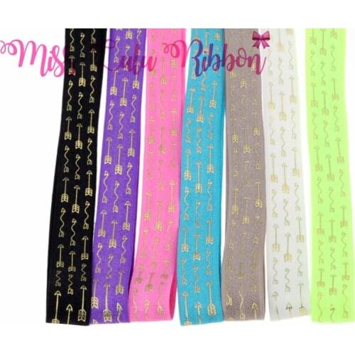 5/8"16mm gold foli arrow printed fold over elastic ribbon glitter geometric tape handmade hair bows party decoration 10 yards