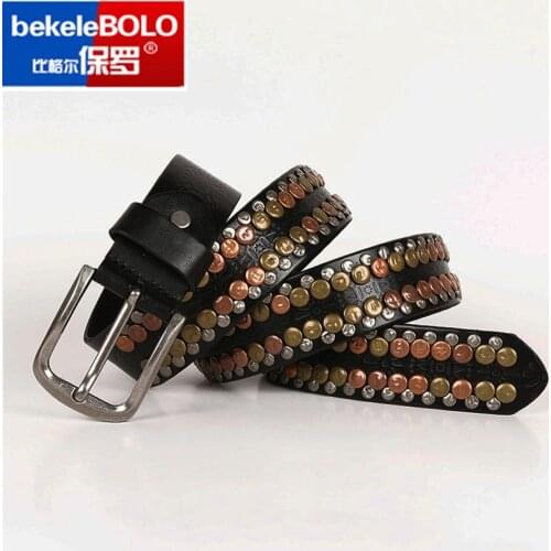 100% Genuine Leather Hiphop Rock Rivet Strap Cinto Man Metal Plate Punk Belt Male Wide Cowhide Men Ceinture Black