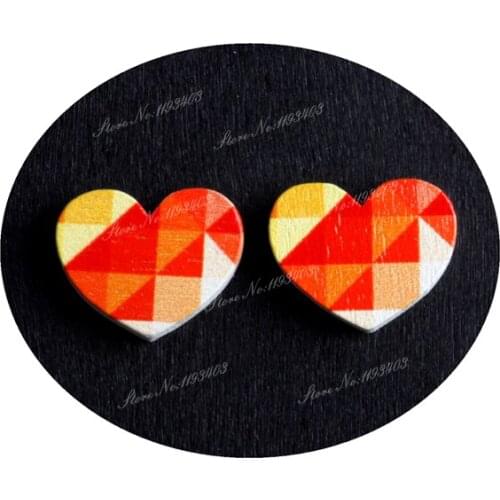 16mm Ripple Heart Shape Image Painted Wooded Laser Cut Cabochon to make Rings, Earrings, Bobby pin, pendant