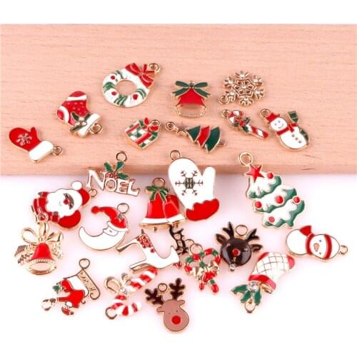 24pcs Mix Metal Enamel Charms Christmas Pendant Ornaments Beads for Bracelet Earrings Jewelry Making Xmas Tree Decor Kids Gift